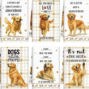 6 Pcs Golden Retriever Kitchen Towel Set Dishtowels
